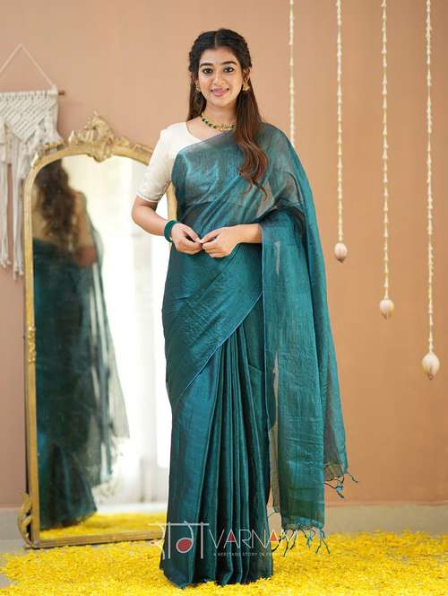 women solid handloom saree with blouse - 22145088 -  Standard Image - 0