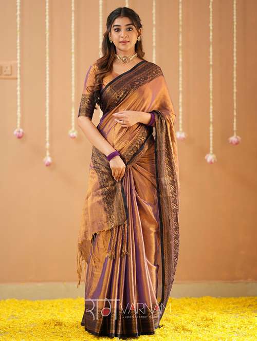 women solid with bordered handloom saree with blouse - 22145092 -  Standard Image - 0