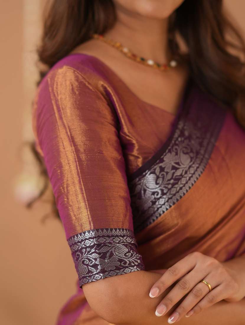 women solid with bordered handloom saree with blouse - 22145099 -  Standard Image - 8