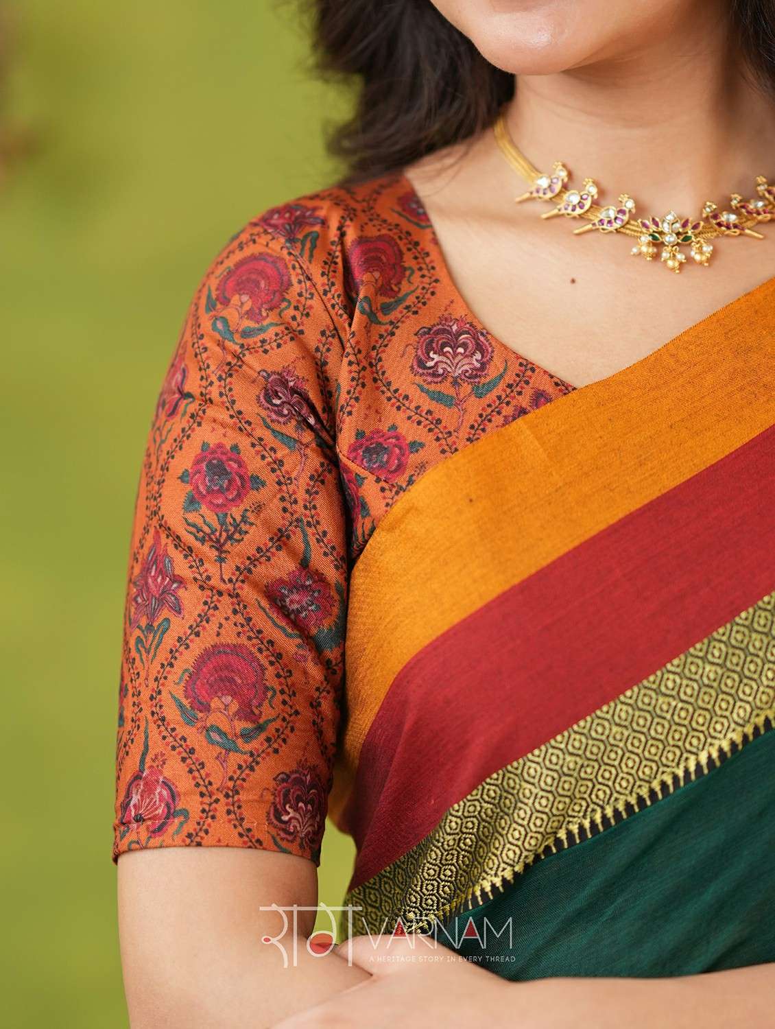women solid with bordered narayanpet saree with blouse - 22145103 -  Standard Image - 5
