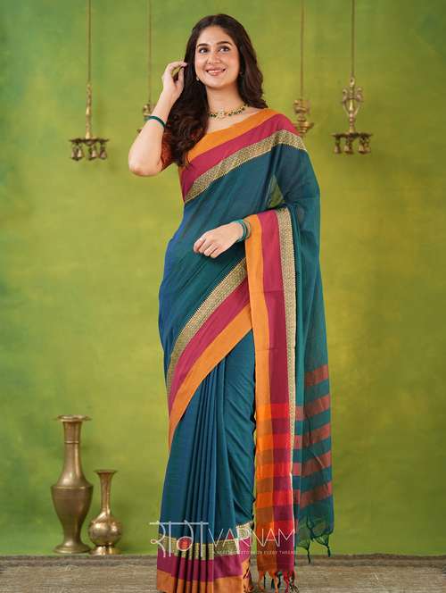 women solid with bordered narayanpet saree with blouse - 22145105 -  Standard Image - 0