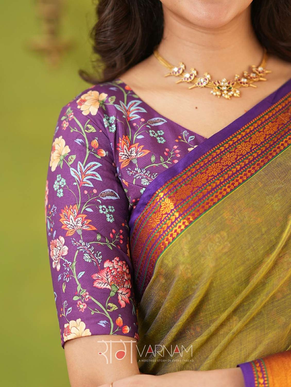 women solid with bordered narayanpet saree with blouse - 22145106 -  Standard Image - 5