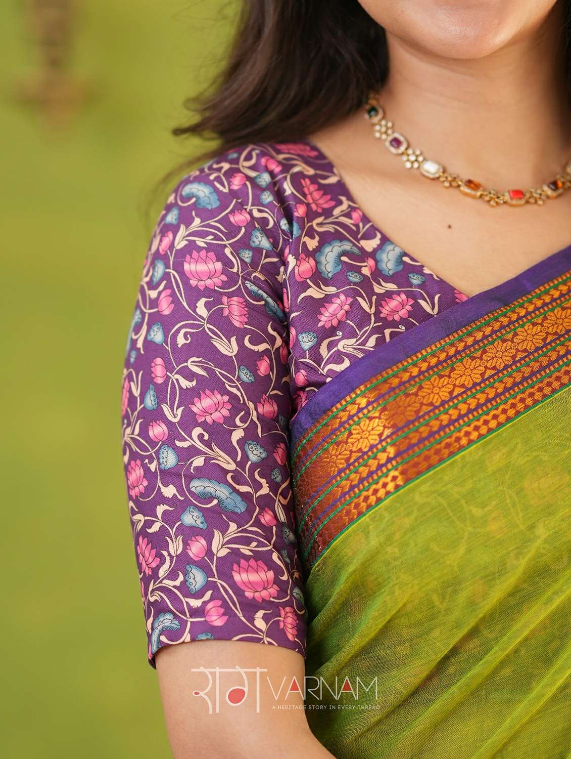 women solid with bordered narayanpet saree with blouse - 22145108 -  Standard Image - 5