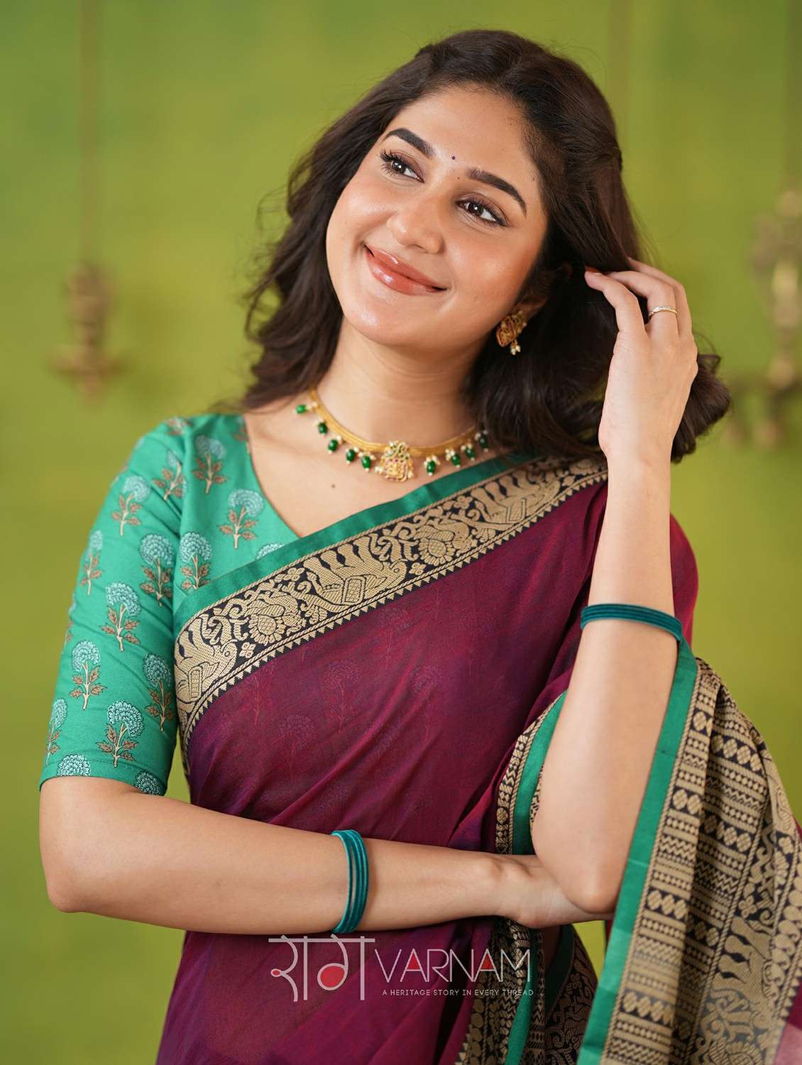women solid with bordered narayanpet saree with blouse - 22145110 -  Standard Image - 3
