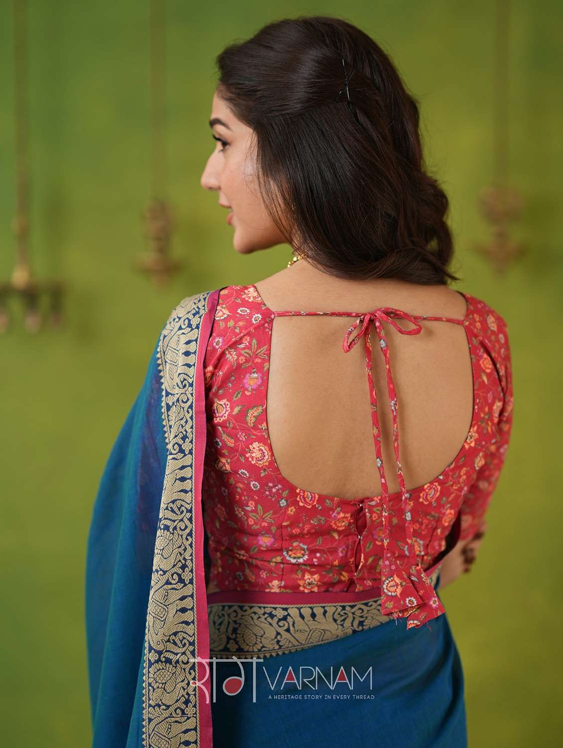 women solid with bordered narayanpet saree with blouse - 22145111 -  Standard Image - 5