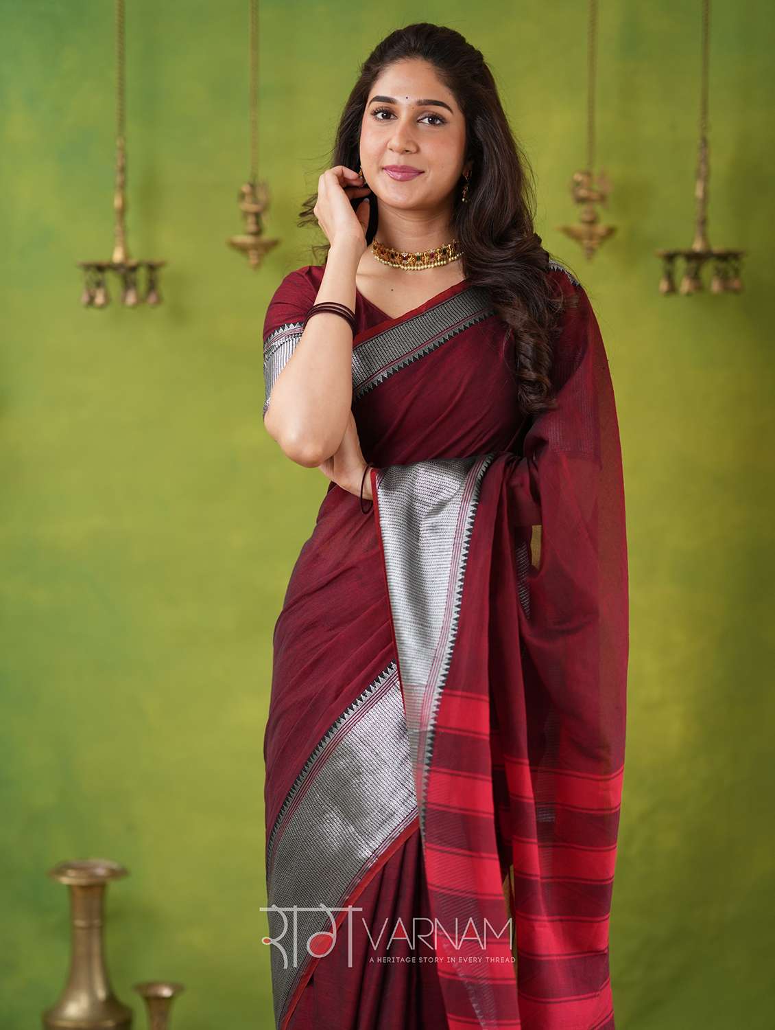 women solid with bordered narayanpet saree with blouse - 22145115 -  Standard Image - 3