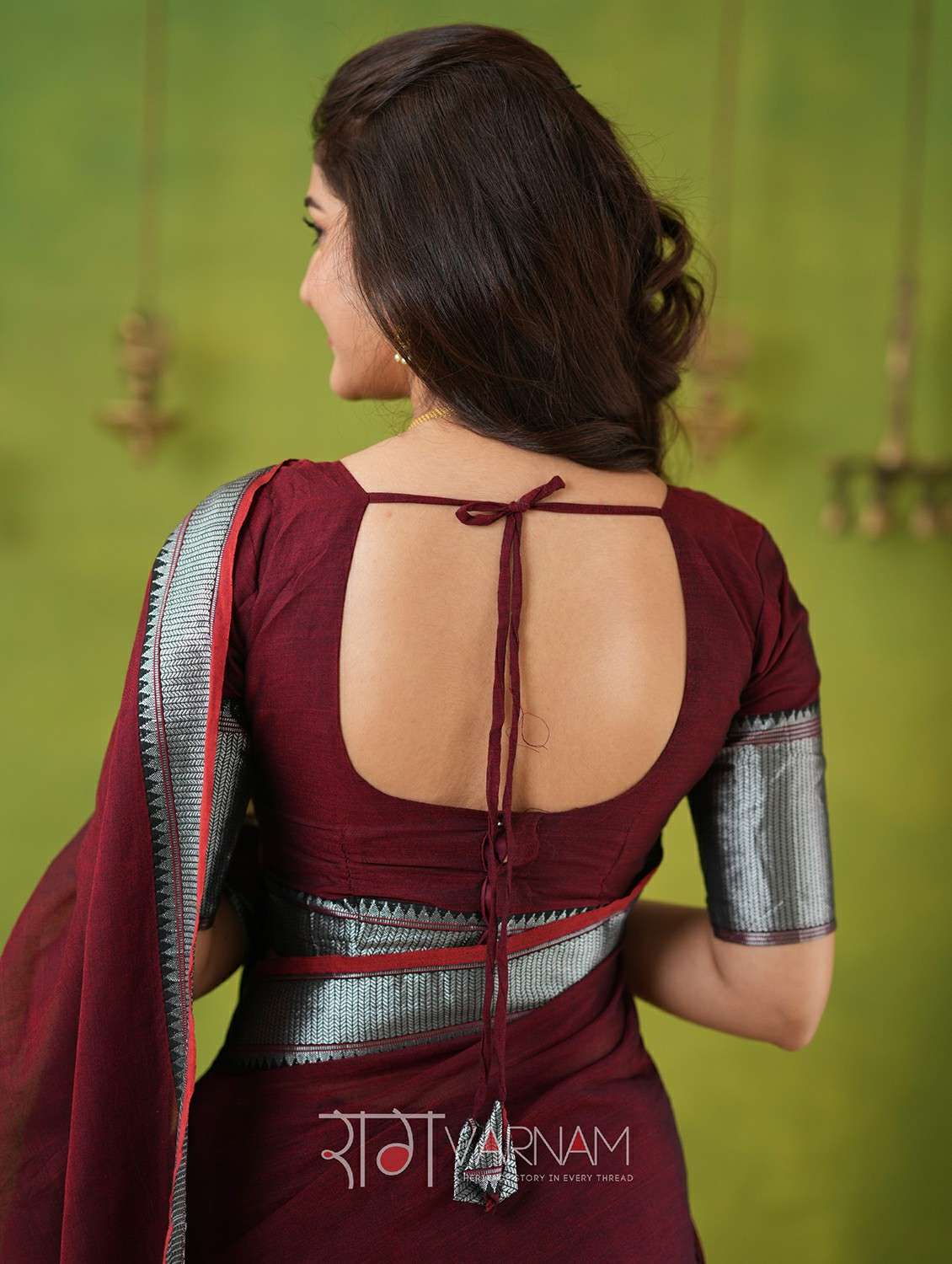 women solid with bordered narayanpet saree with blouse - 22145115 -  Standard Image - 5