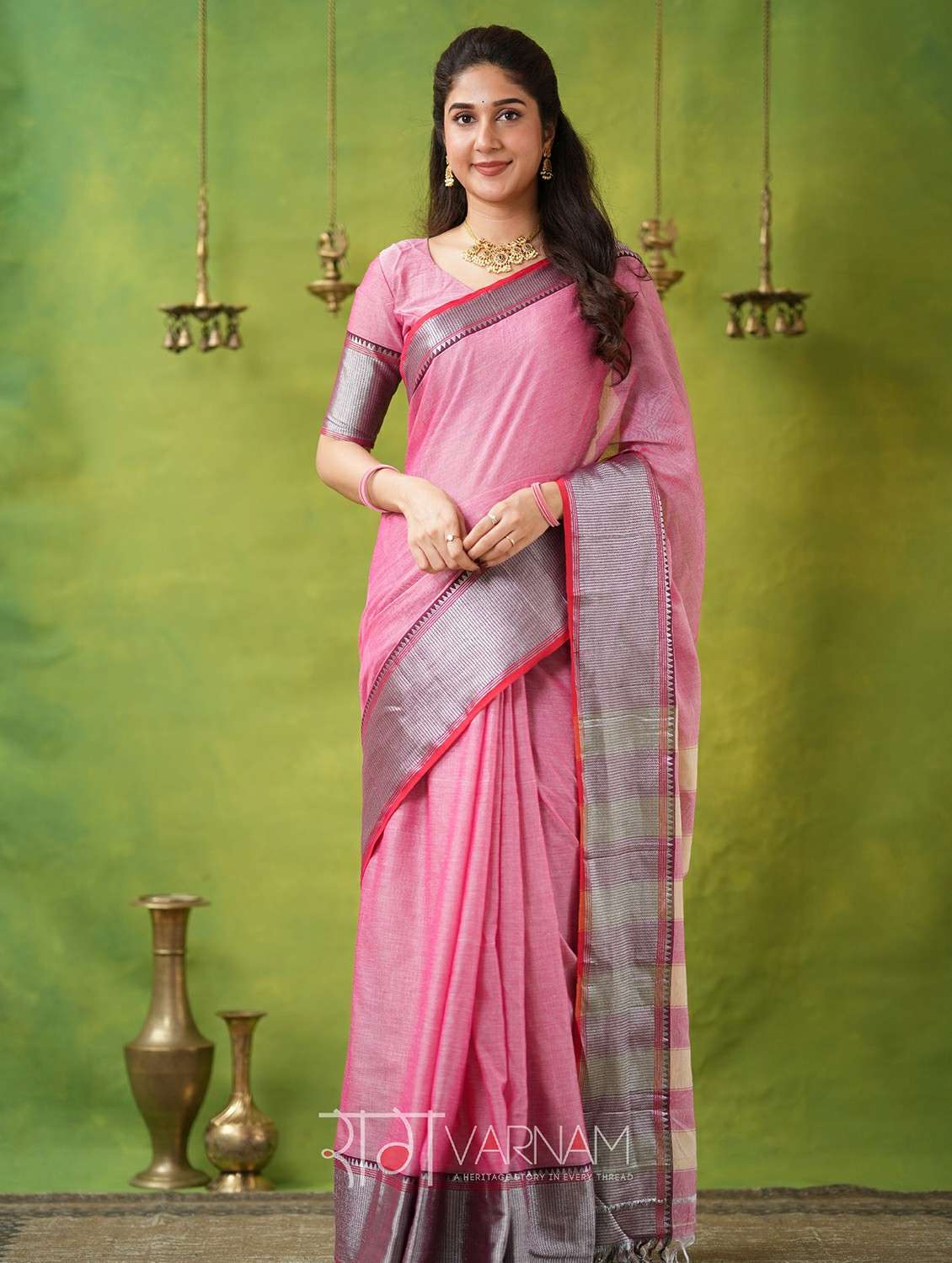 women solid with bordered narayanpet saree with blouse