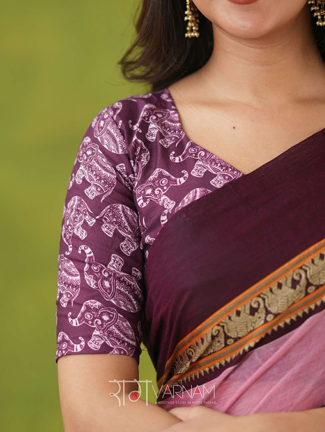 women solid with bordered narayanpet saree with blouse - 22145122 - Standard Image - 5