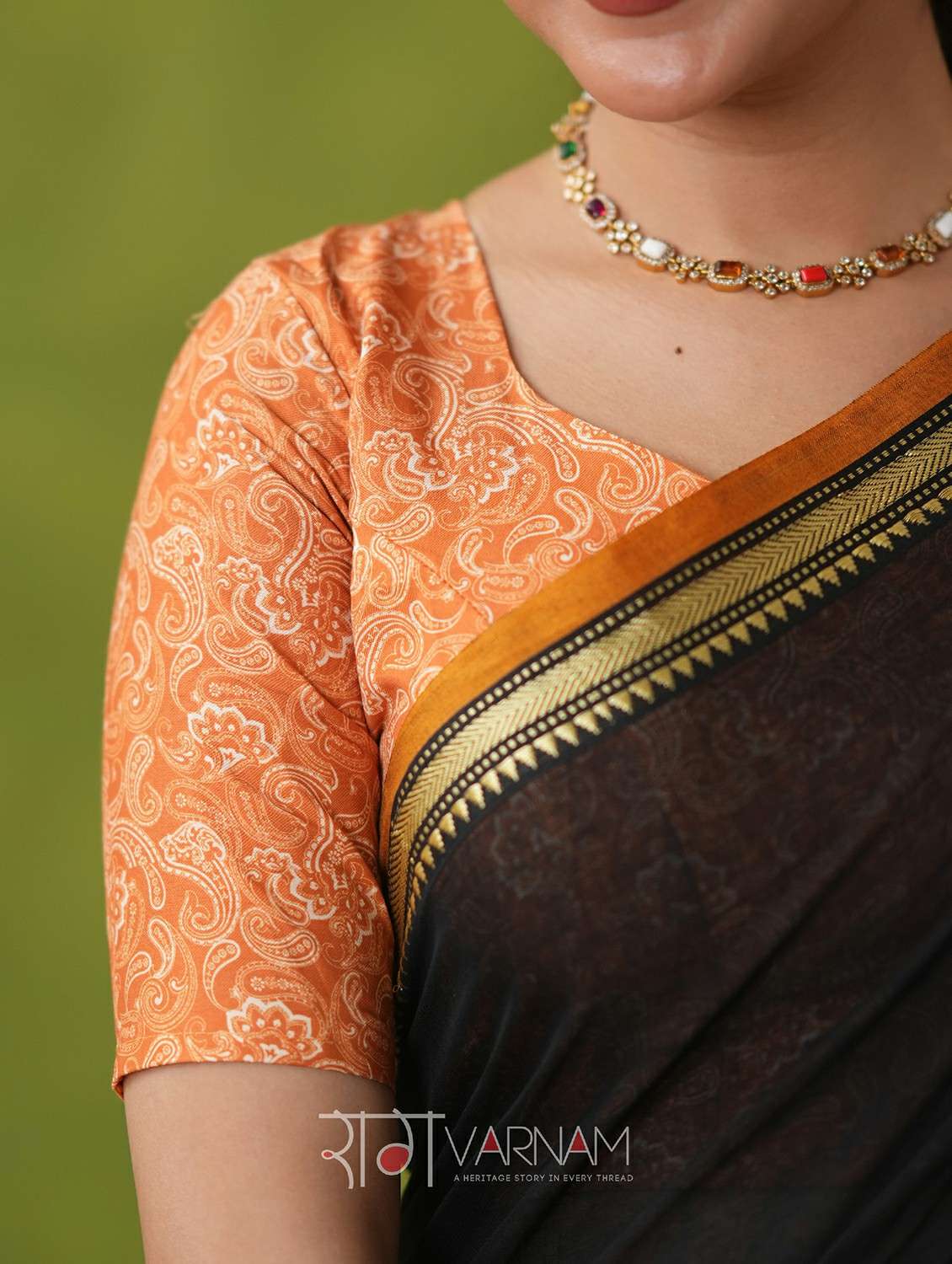 women solid with bordered narayanpet saree with blouse - 22145129 -  Standard Image - 5