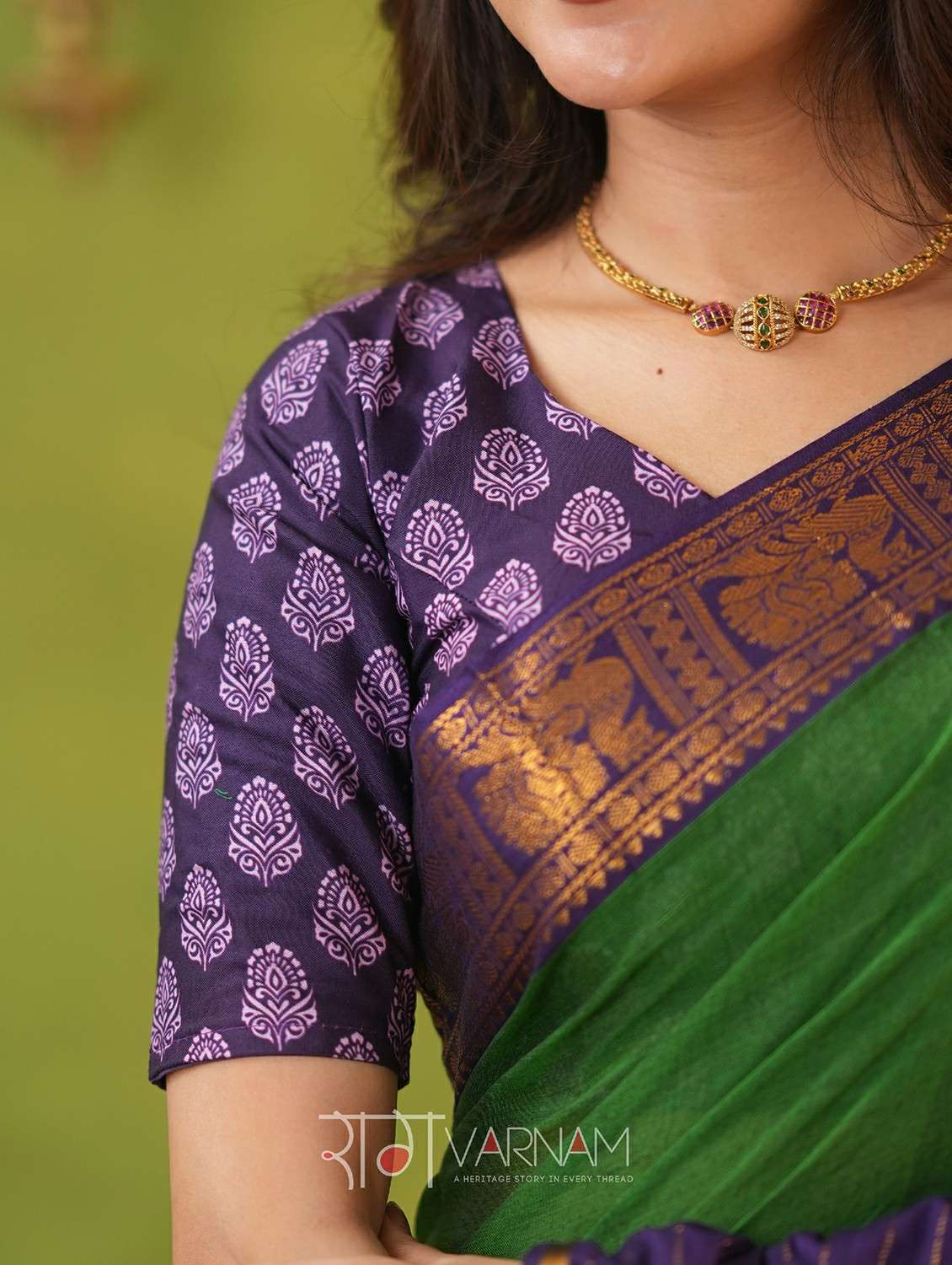 women solid with bordered narayanpet saree with blouse - 22145133 -  Standard Image - 5