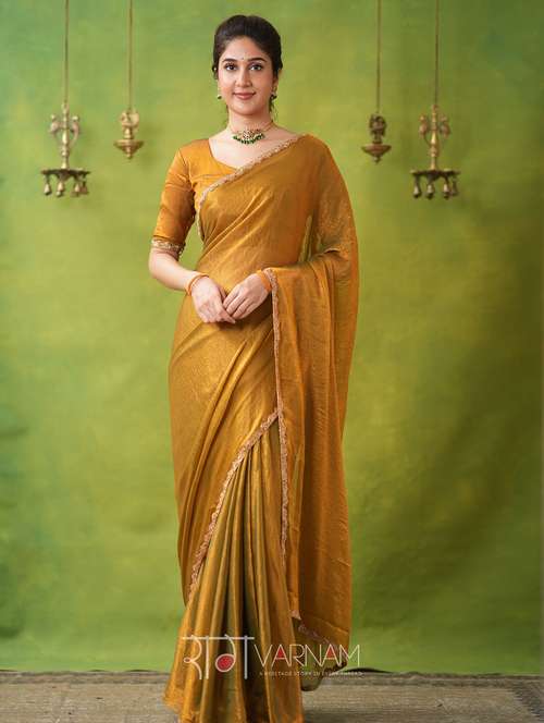 women solid with embellished bordered saree with blouse - 22145134 - Standard Image - 0