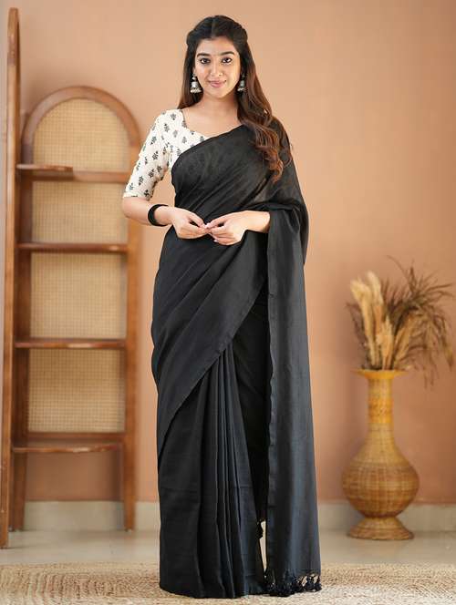 women solid handloom saree with blouse - 22145135 - Standard Image - 0