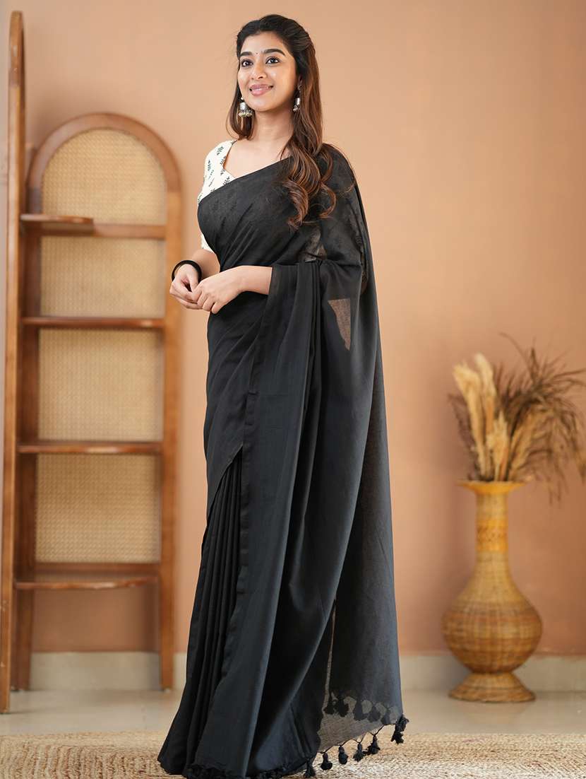 women solid handloom saree with blouse - 22145135 - Standard Image - 3
