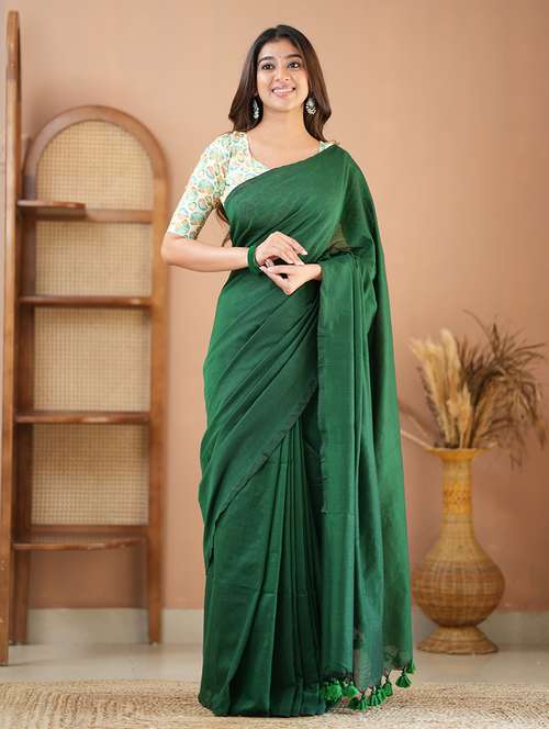 women solid handloom saree with blouse - 22145136 - Standard Image - 0
