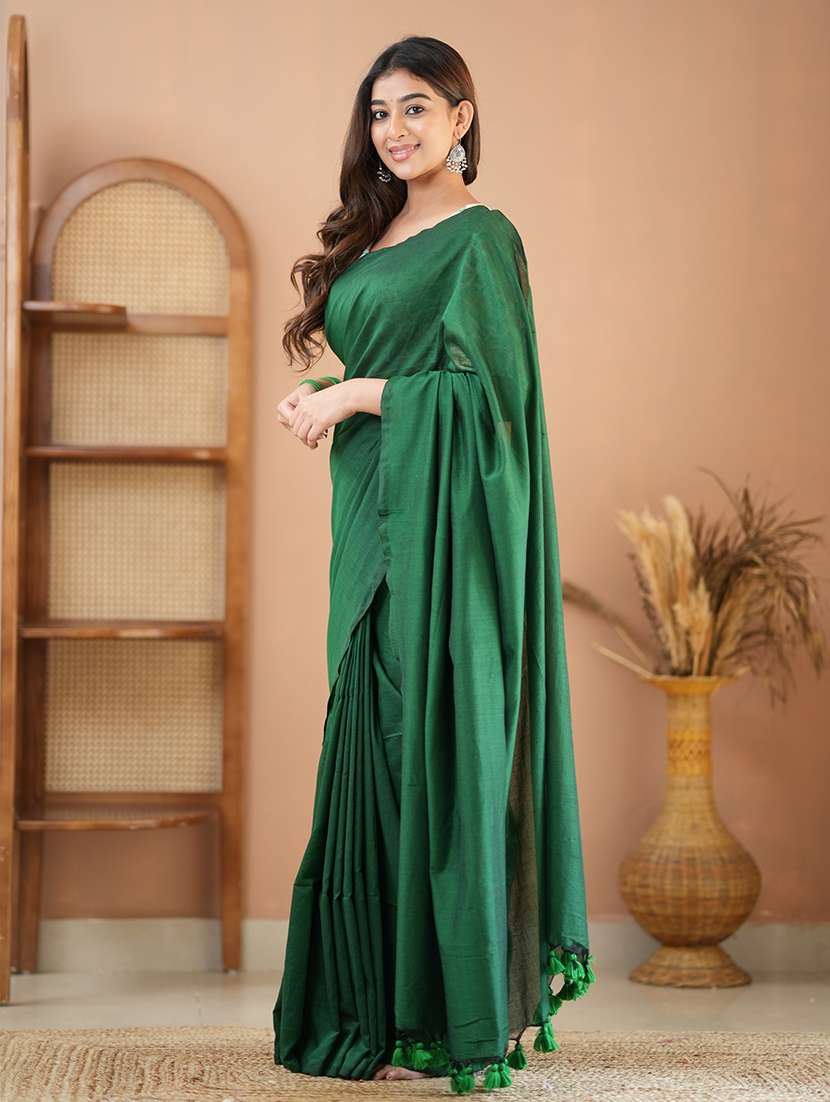 women solid handloom saree with blouse - 22145136 - Standard Image - 3