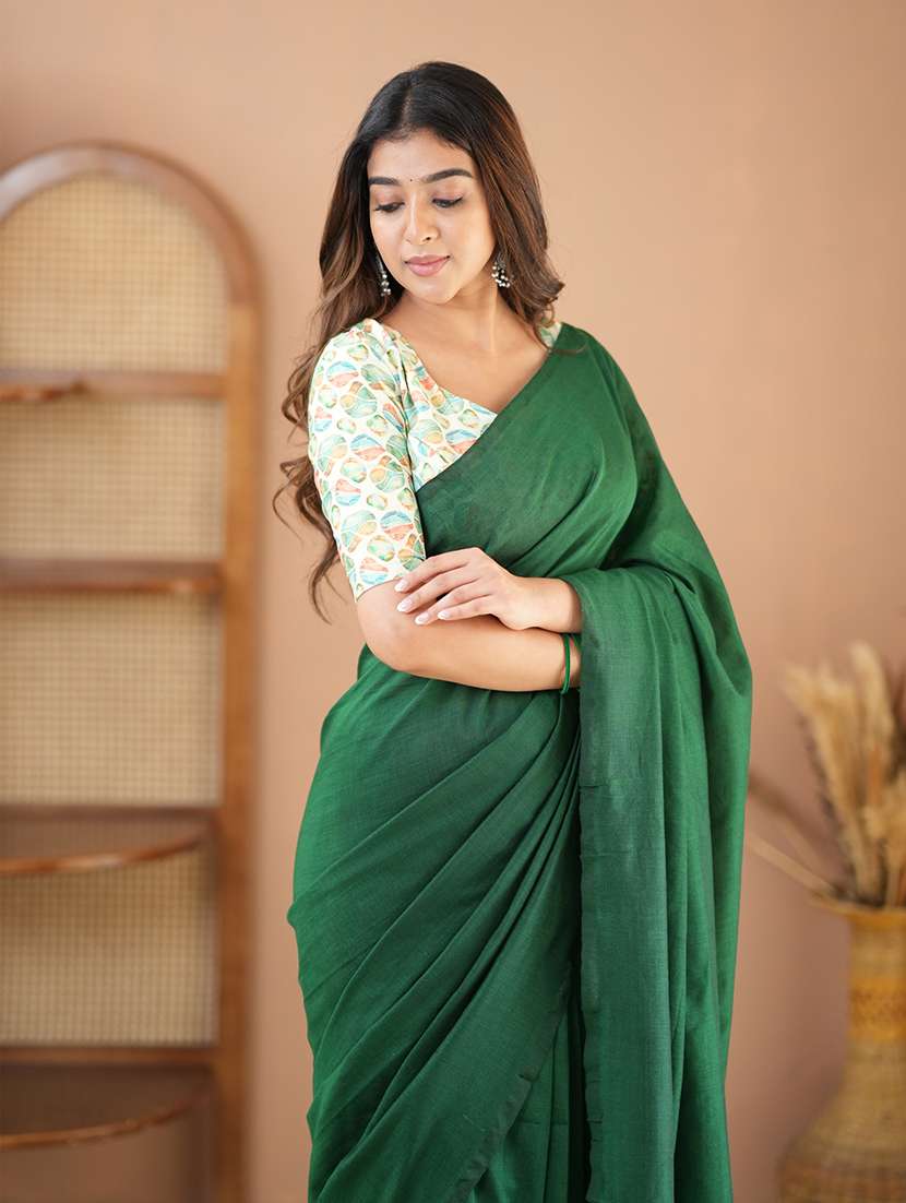 women solid handloom saree with blouse - 22145136 - Standard Image - 5