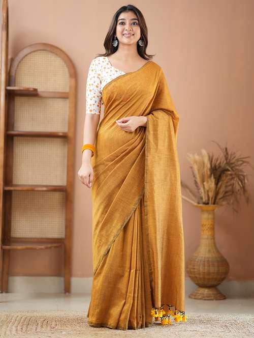 women solid handloom saree with blouse - 22145137 - Standard Image - 0