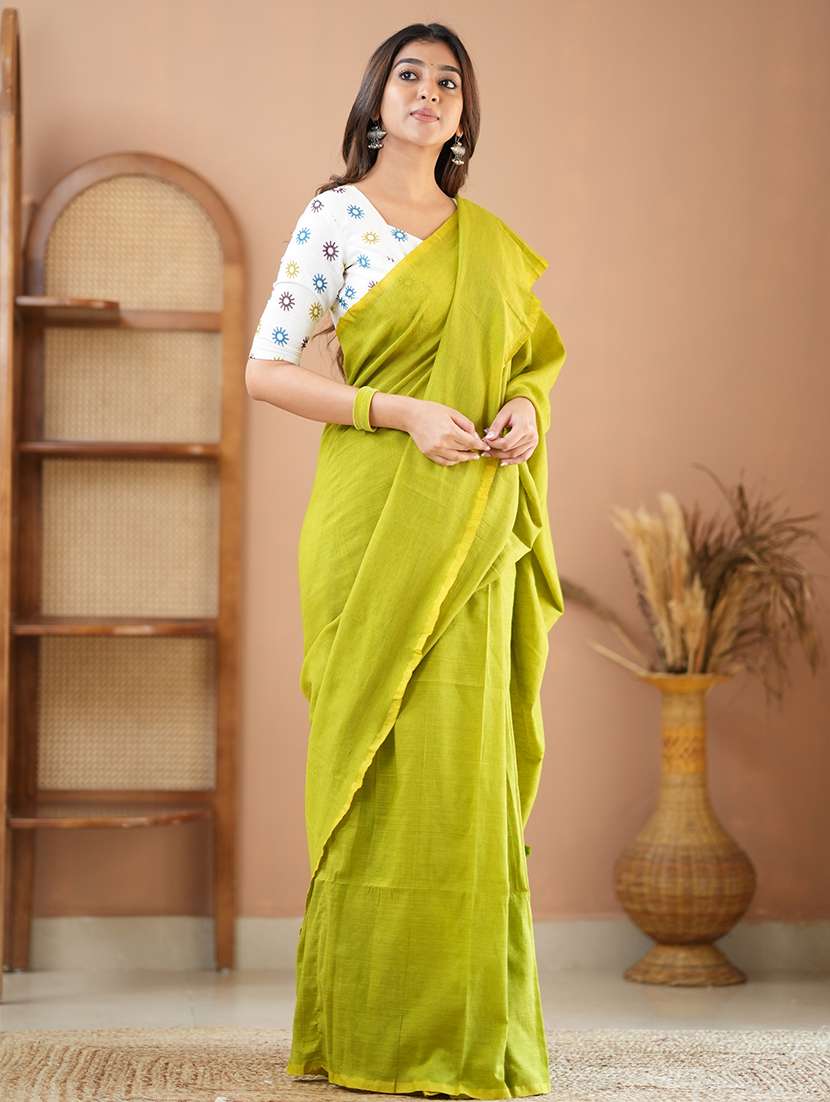 women solid handloom saree with blouse - 22145138 - Standard Image - 3