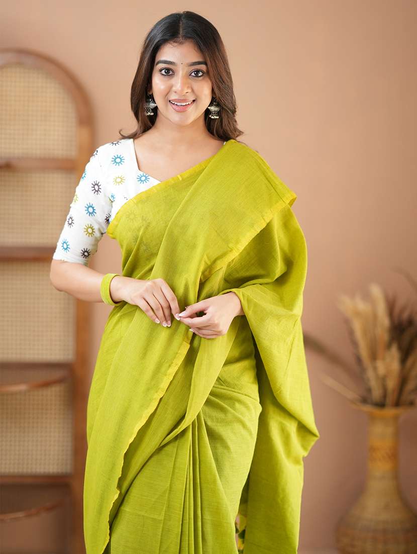 women solid handloom saree with blouse - 22145138 - Standard Image - 5