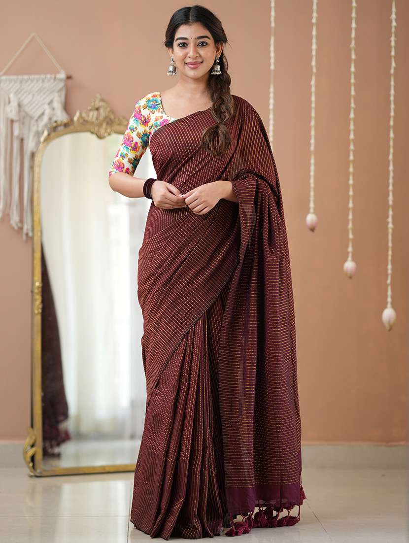 women striped handloom saree with blouse