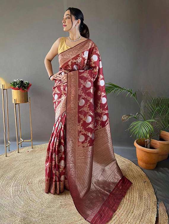 women self design banarasi saree with blouse