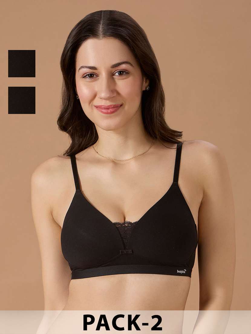 women pack of 2 solid non-wired lightly padded bra