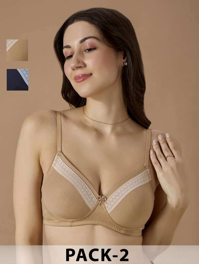 women pack of 2 solid non-wired lightly padded bra