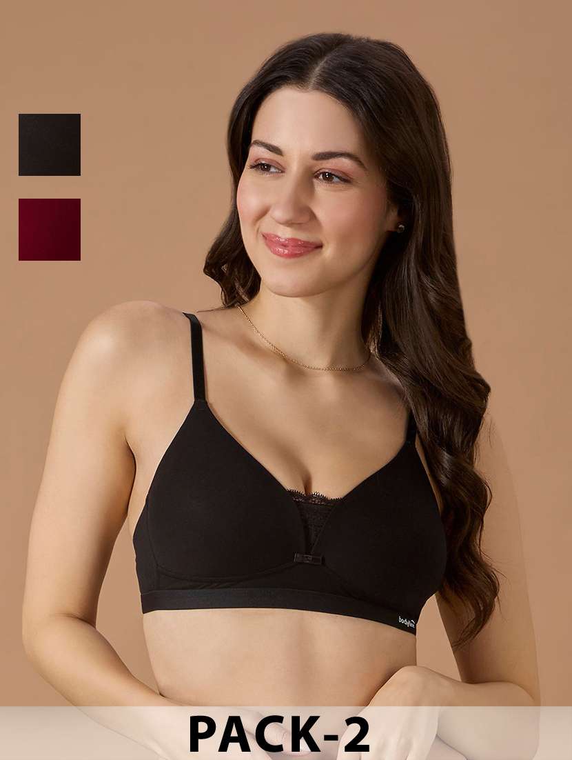 women pack of 2 solid non-wired lightly padded bra