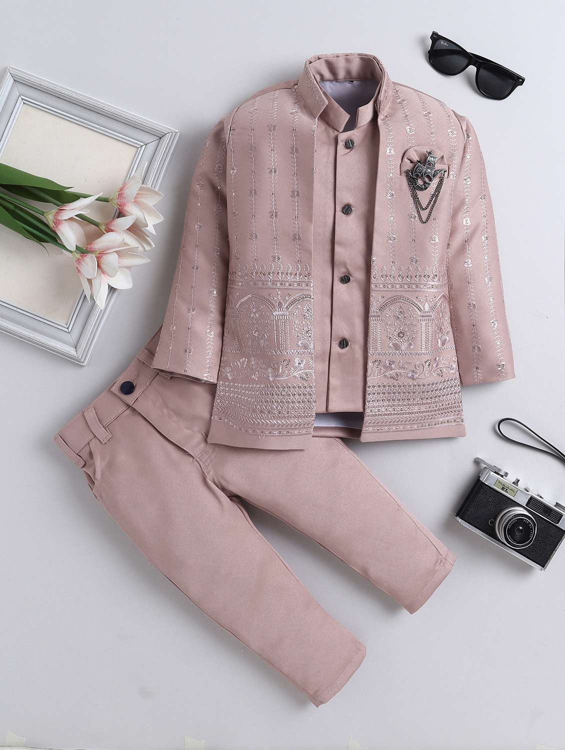 boys embroidered mandarin neck sherwani set