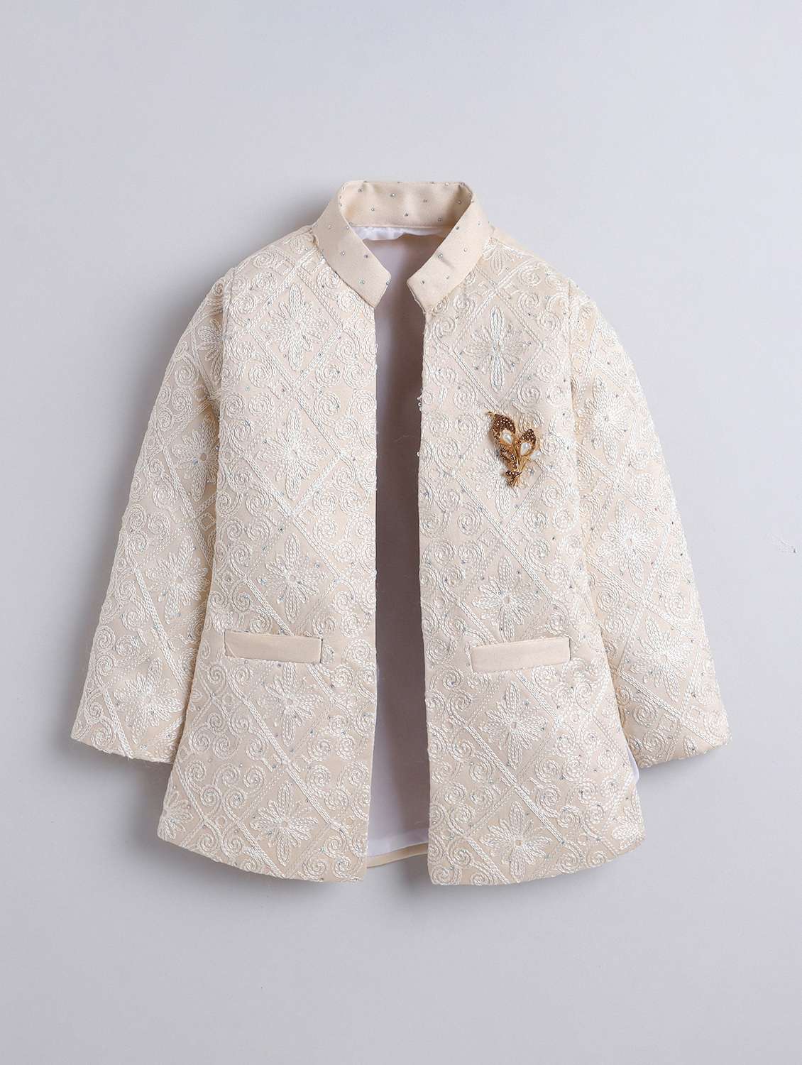 boys embroidered mandarin neck sherwani set - 22145347 -  Standard Image - 3