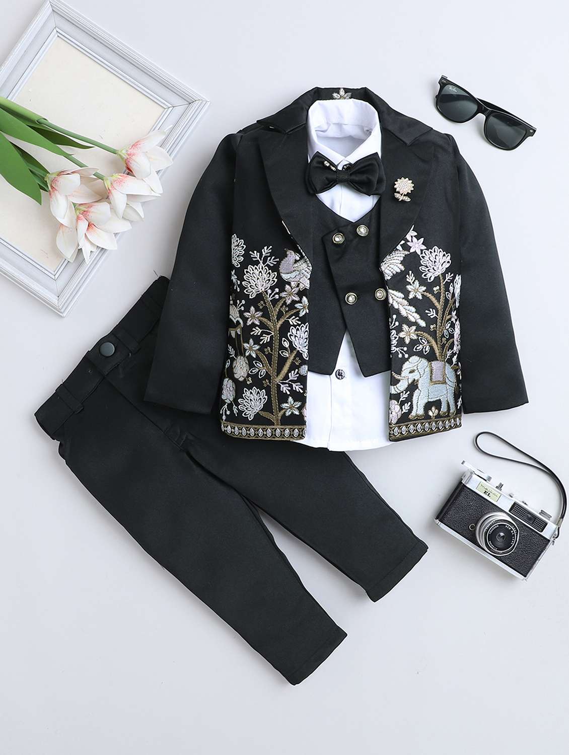 boys embroidered long sleeve 3 piece suit set