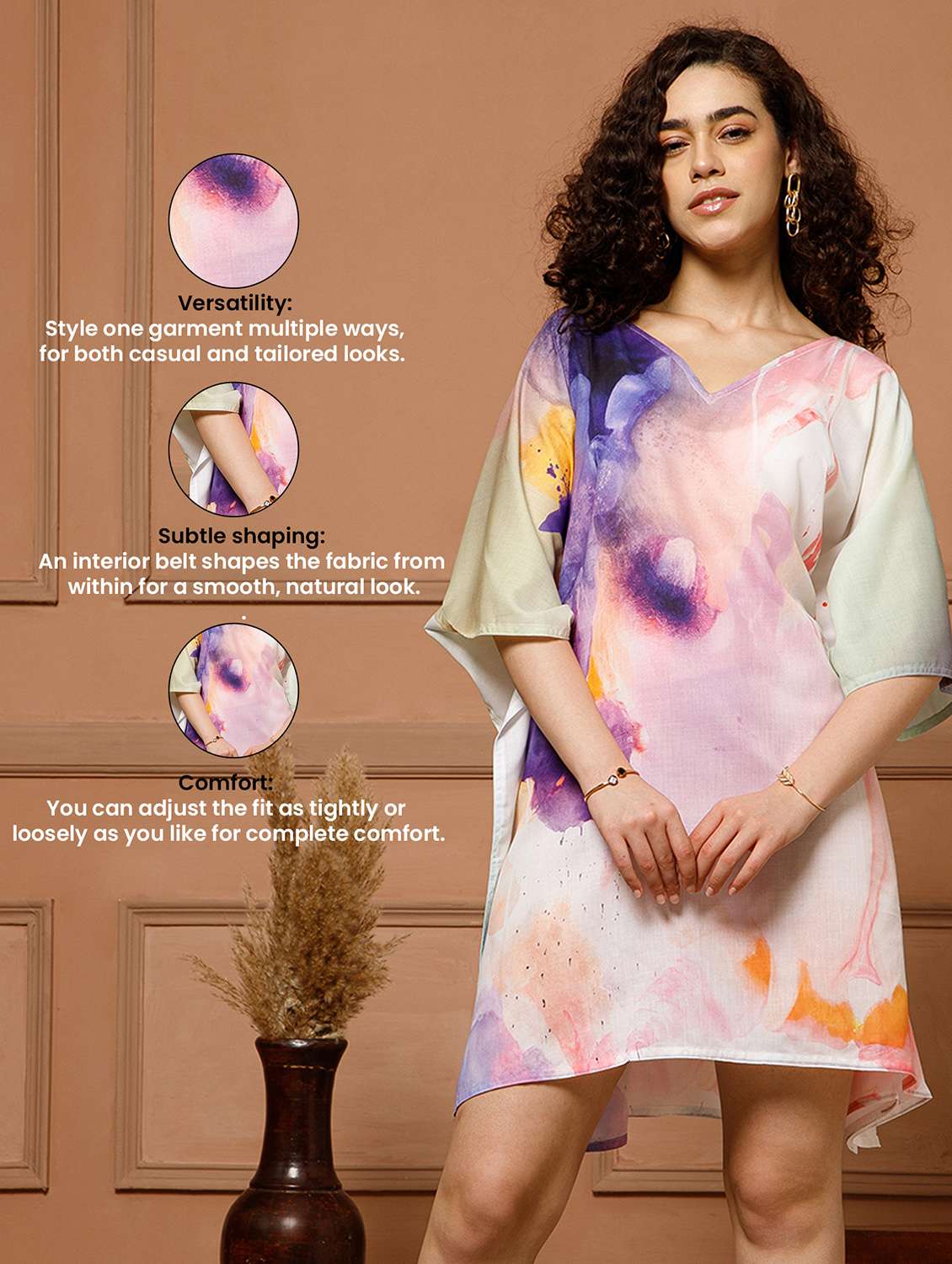 women abstract printed kimono sleeve kaftan - 22145724 - Standard Image - 5
