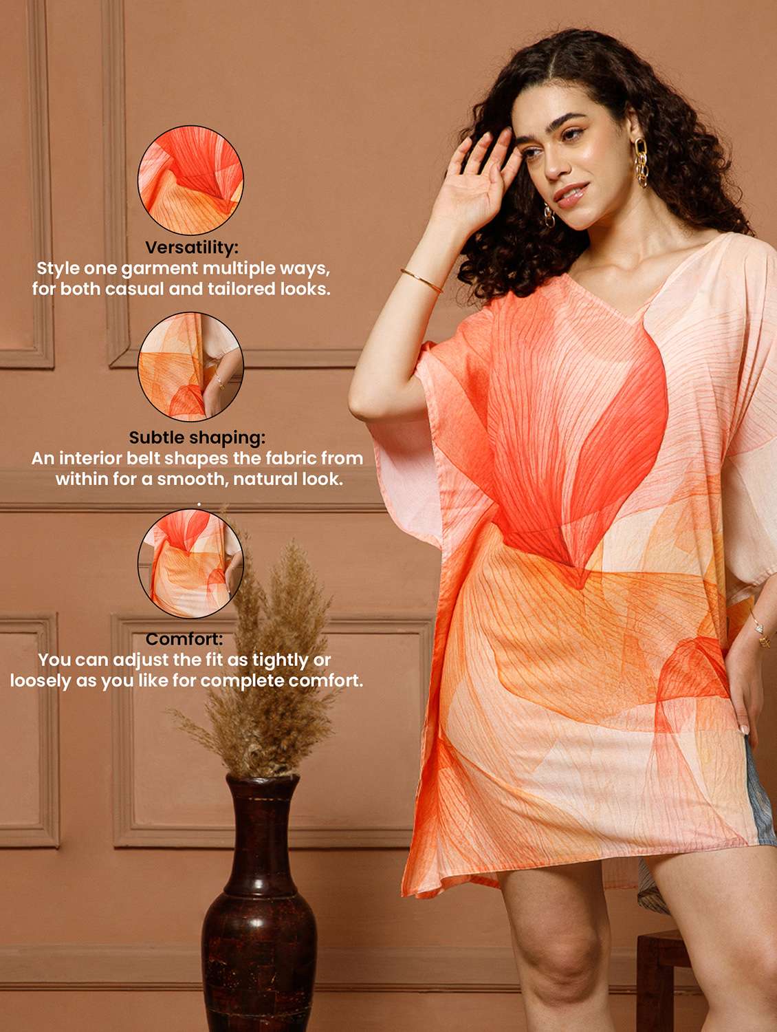 women abstract printed kimono sleeve kaftan - 22145725 -  Standard Image - 5