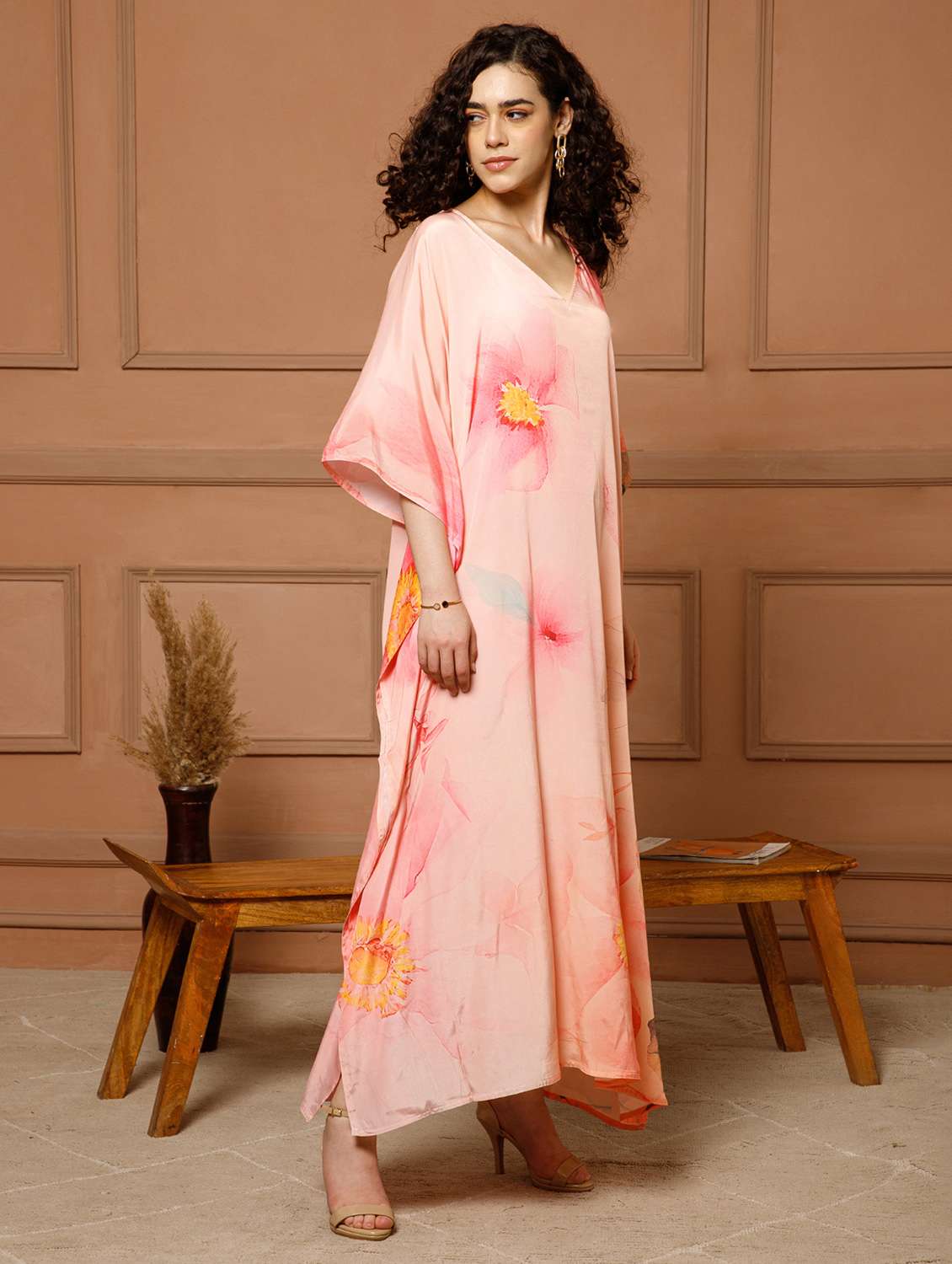 women floral printed kimono sleeve maxi kaftan - 22145729 -  Standard Image - 3