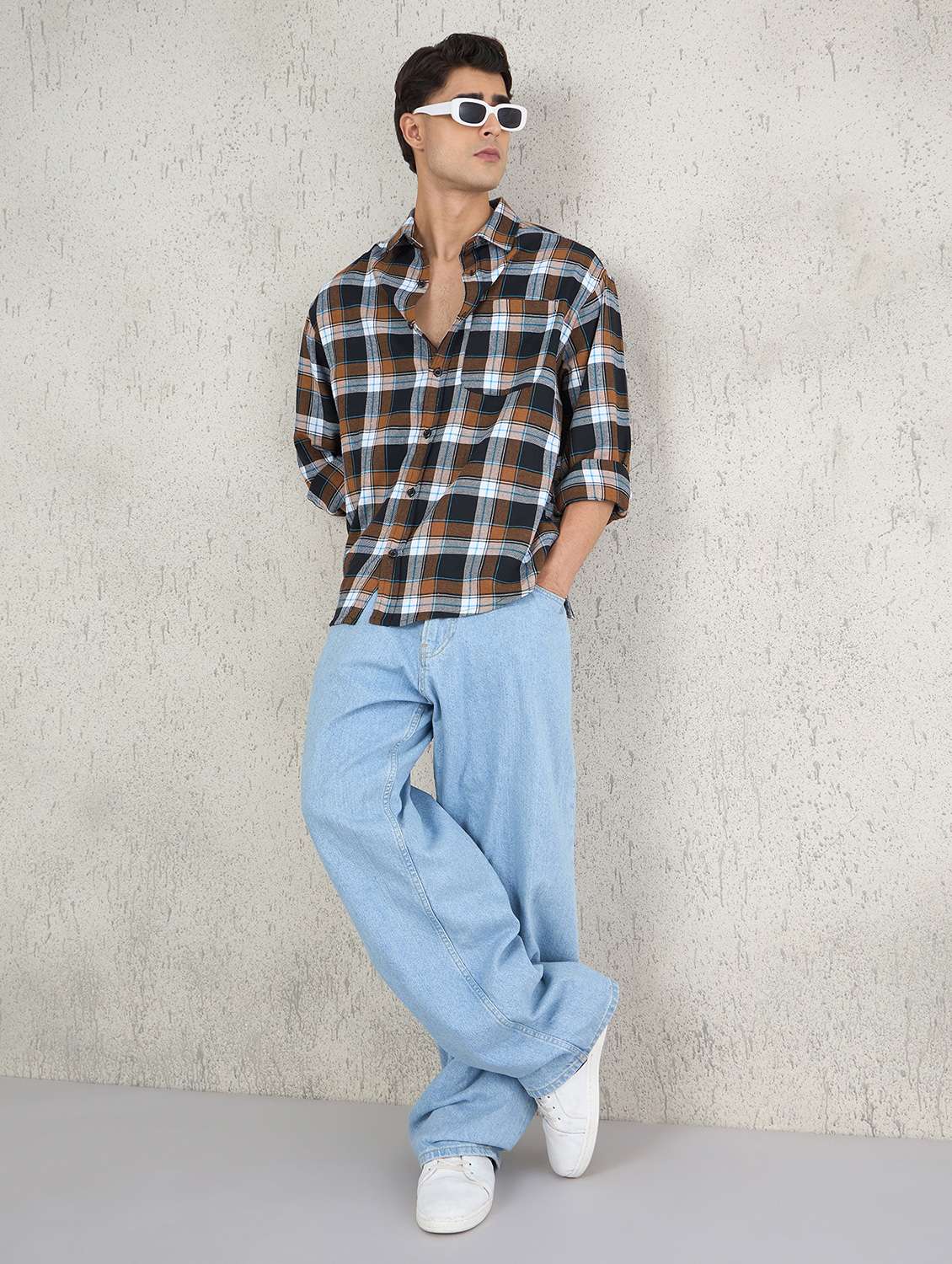 men checkered long sleeve oversized casual shirt - 22145730 -  Standard Image - 3