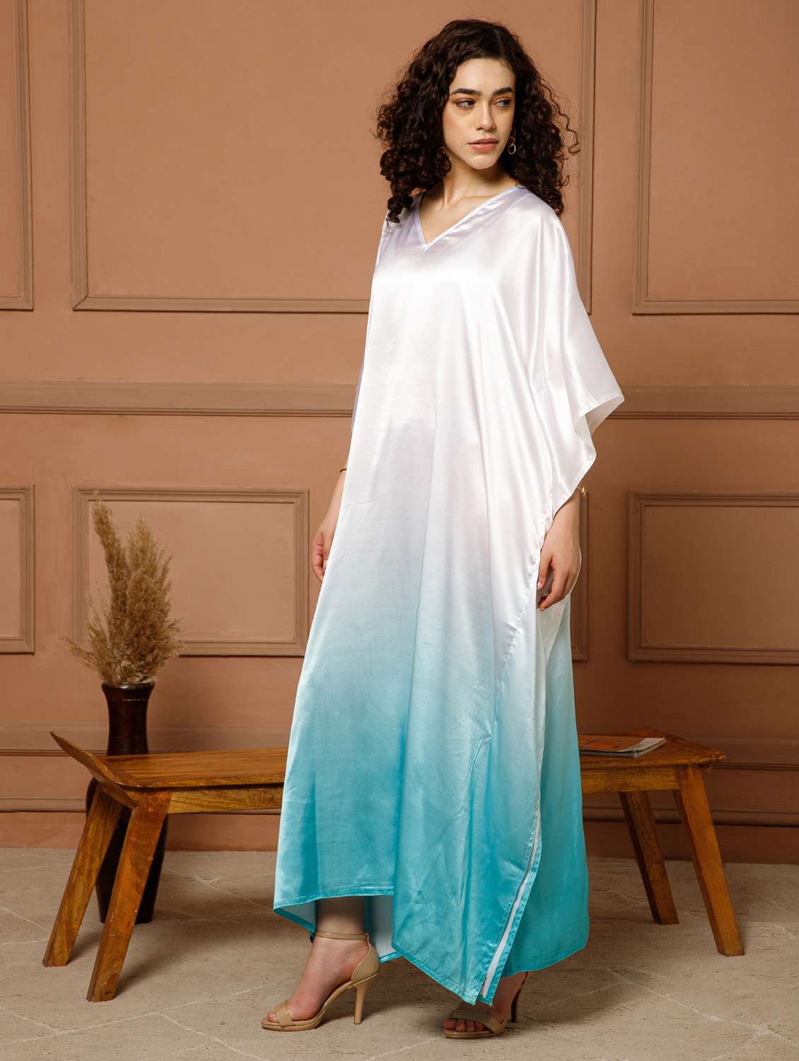 women tie & dye kimono sleeve maxi kaftan - 22145734 -  Standard Image - 3