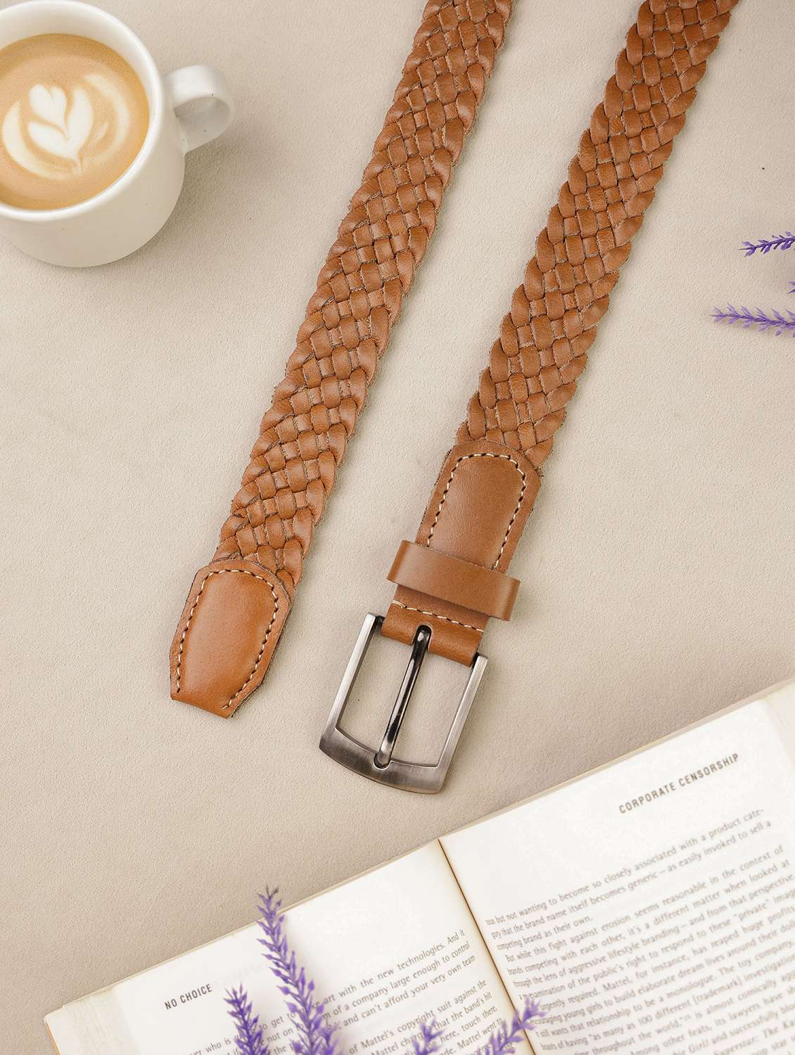 braided tan leather belt - 22145736 - Zoom Image - 0