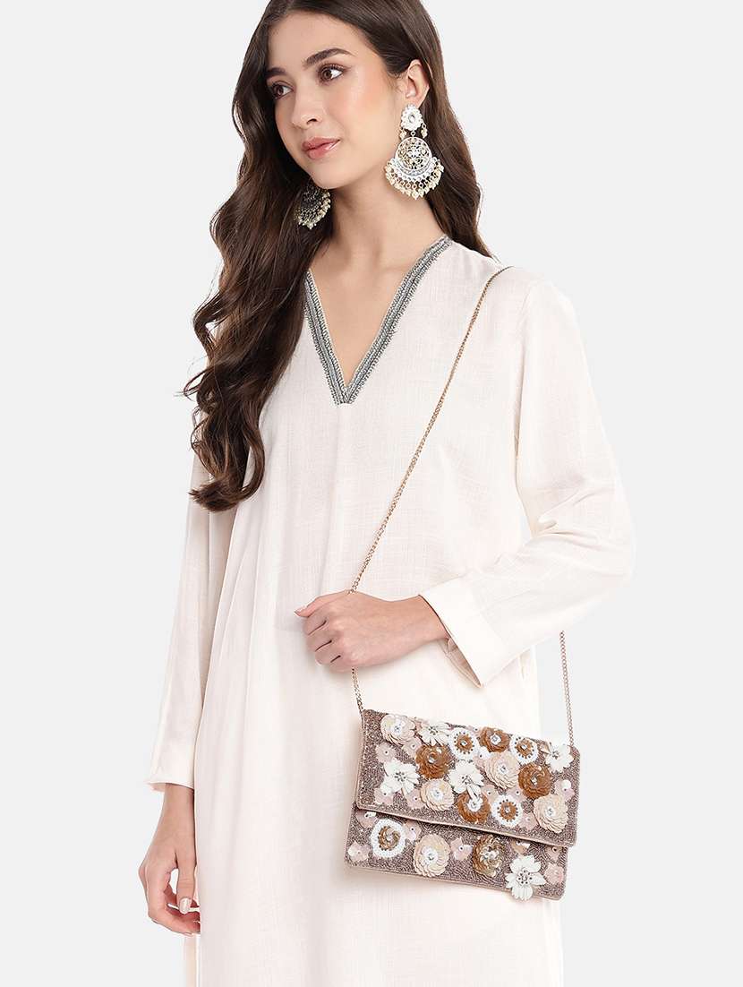 floral embellished satin sling bag party clutch - 22145738 - Standard Image - 5