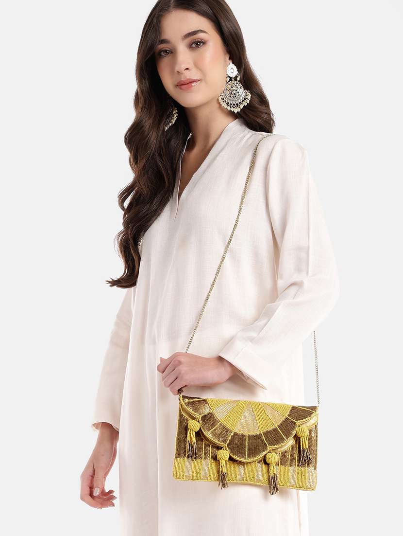 yellow striped embellished party sling bag clutch - 22145744 -  Standard Image - 5