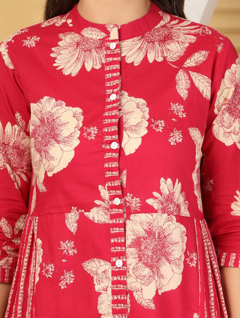 women floral printed three quarter sleeve a-line kurta - 22145747 - Standard Image - 3