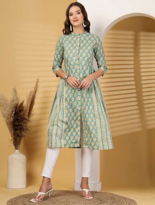 women floral printed three quarter sleeve a-line kurta  - 22145748 -  Standard Image - 0