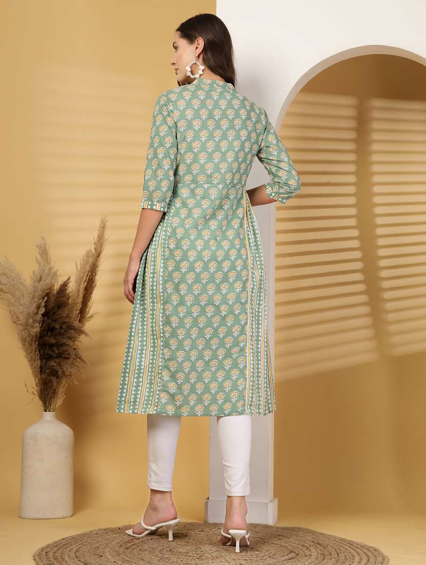 women floral printed three quarter sleeve a-line kurta  - 22145748 -  Standard Image - 3