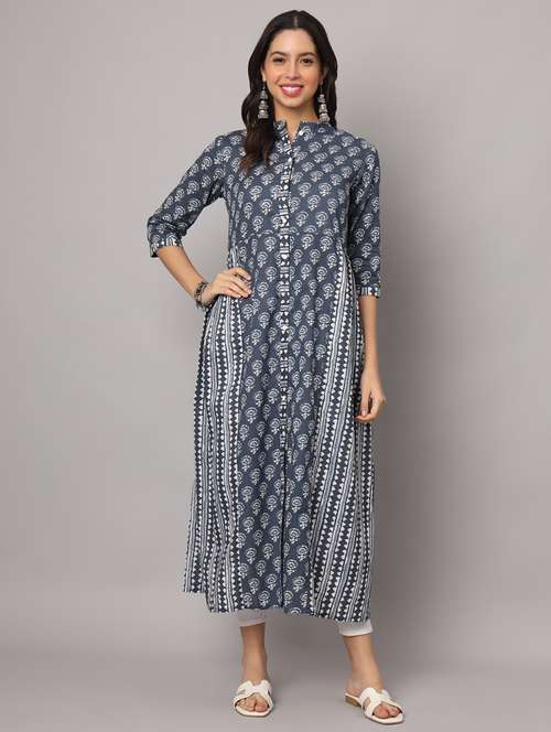 women floral printed three quarter sleeve a-line kurta - 22145750 - Standard Image - 0