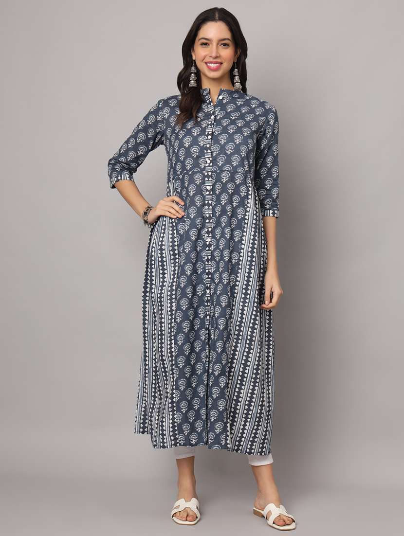 women floral printed three quarter sleeve a-line kurta - 22145750 - Zoom Image - 0