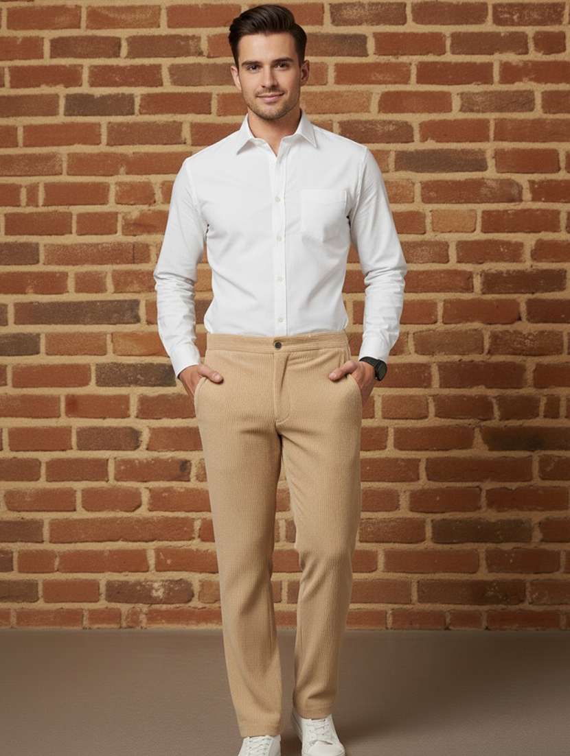 men solid mid rise flat front formal trouser - 22145786 -  Standard Image - 3