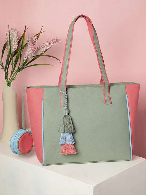 colorblock pastel canvas tote bag with tassel - 22145792 -  Standard Image - 0