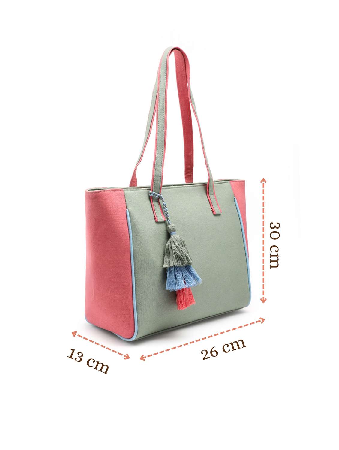 colorblock pastel canvas tote bag with tassel - 22145792 -  Standard Image - 3