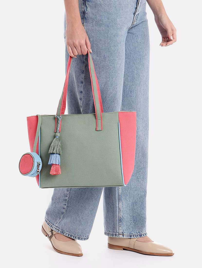 colorblock pastel canvas tote bag with tassel - 22145792 -  Standard Image - 5