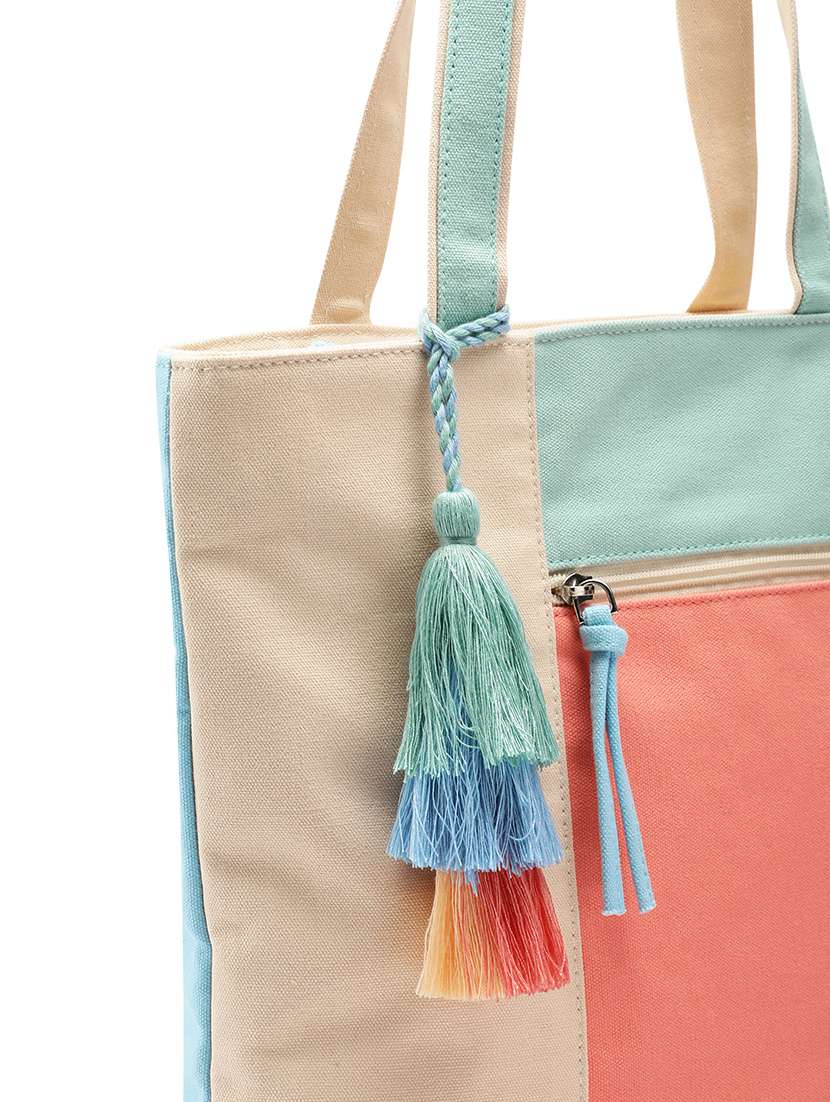 color block canvas tote bag with tassels - 22145793 -  Standard Image - 3